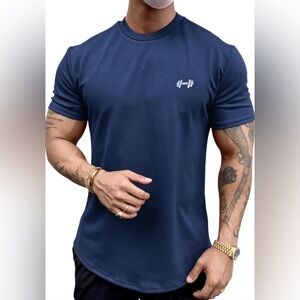 Men's Muscle Fit Longline Bodybuilding Workout Short Sleeve T-Shirt Large